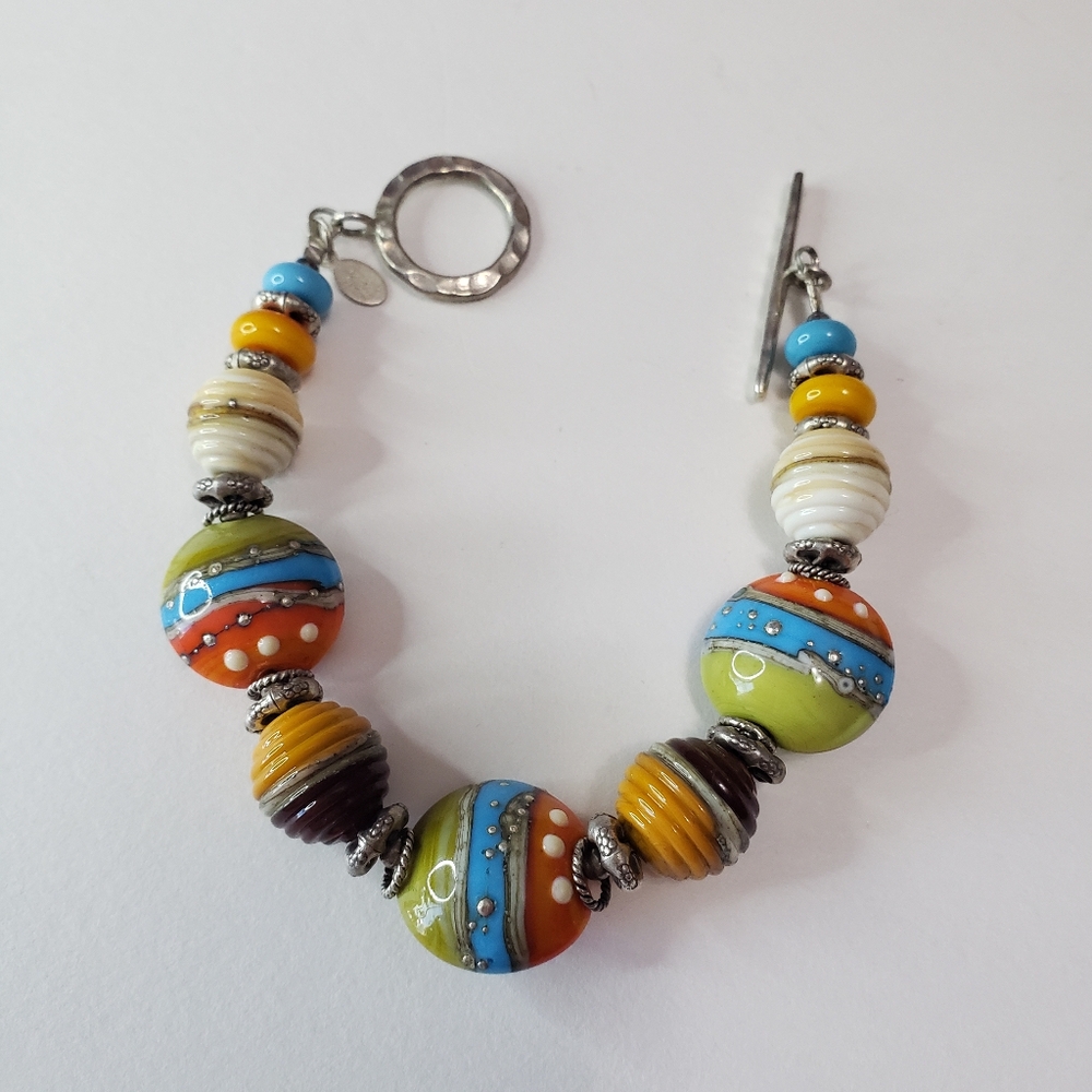 Baker's Design Ceramic silvered drops Beaded Bracelet With Toggle Clasp - Picture 11 of 11